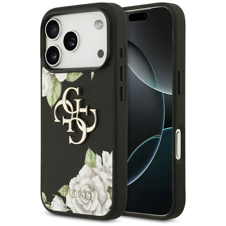 Etui Guess Grained Roses & Big 4G Logo   do iPhone 17 Pro czarny na NearMe.pl