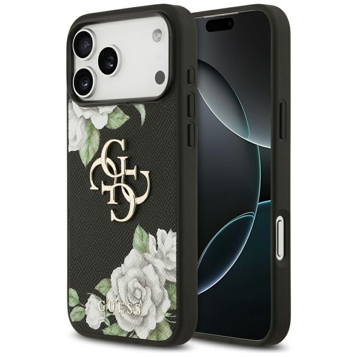Etui Guess Grained Roses & Big 4G Logo   do iPhone 17 Pro Max czarny na NearMe.pl