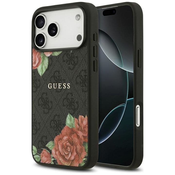 Etui Guess 4G Flowers Print MagSafe do   iPhone 17 Pro czarny na NearMe.pl