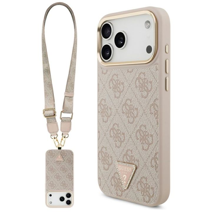 Etui Guess 4G Triangle Logo & Big Strap  Metal Buttons MagSafe do iPhone 17 Pro Max różowy na NearMe.pl