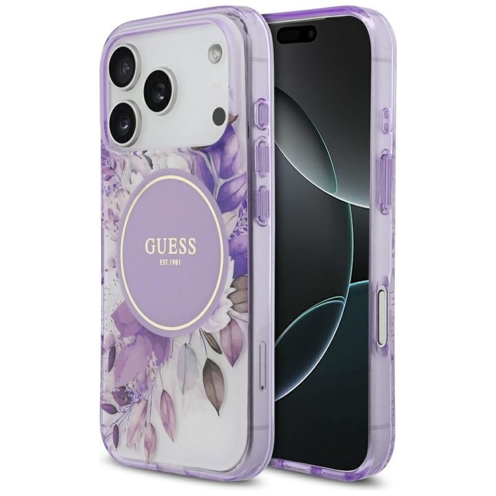 Etui Guess IML Flower & Tonal Circle     MagSafe do iPhone 17 Pro fioletowy na NearMe.pl