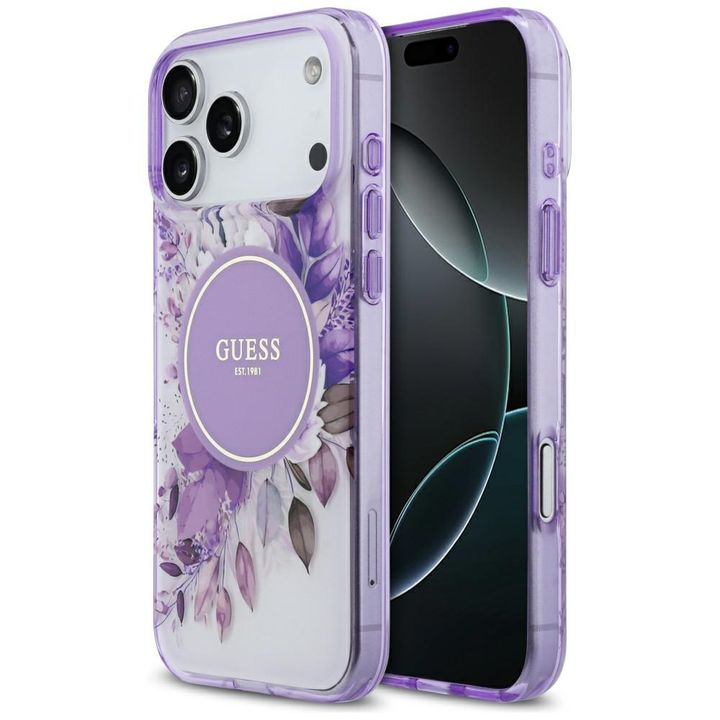 Etui Guess IML Flower & Tonal Circle     MagSafe do iPhone 17 Pro Max fioletowy na NearMe.pl