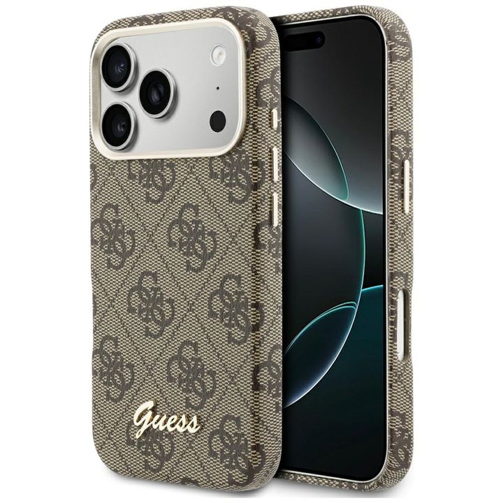 Etui Guess 4G Script MagSafe do iPhone   17 Pro Max brązowy na NearMe.pl