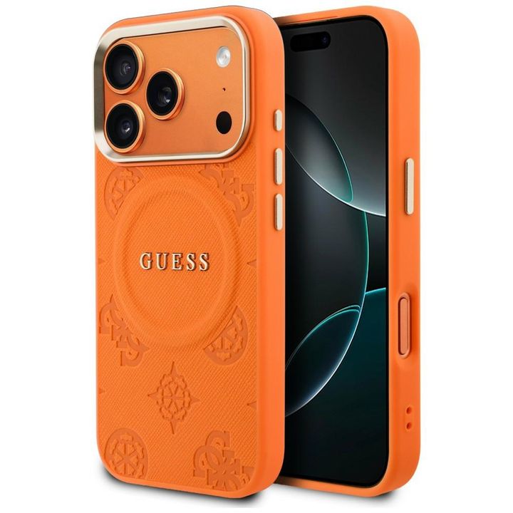 Etui Guess Peony Hot Stamp MagSafe do    iPhone 17 Pro pomarańczowy na NearMe.pl