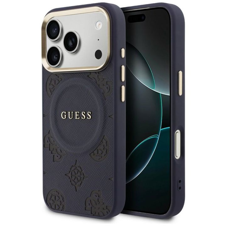 Etui Guess Peony Hot Stamp MagSafe do    iPhone 17 Pro niebieski na NearMe.pl