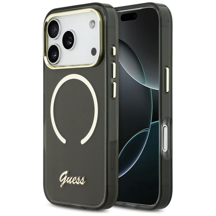 Etui Guess IML Script Metal MagSafe do   iPhone 17 Pro czarny na NearMe.pl