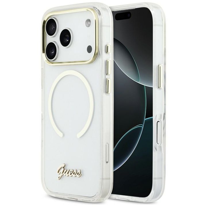 Etui Guess IML Script Metal MagSafe do   iPhone 17 Pro przezroczysty na NearMe.pl