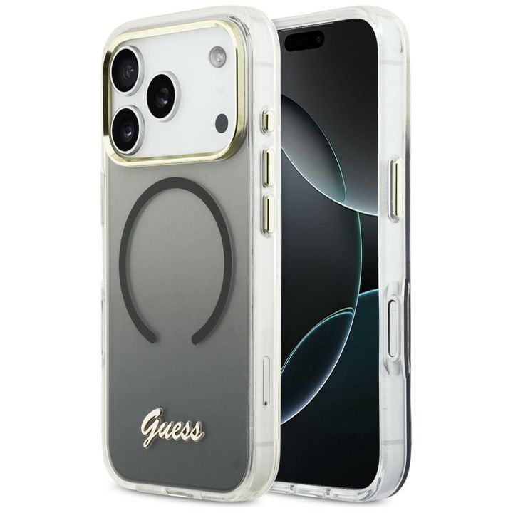 Etui Guess IML Gradient Script Metal     MagSafe do iPhone 17 Pro Max czarny na NearMe.pl