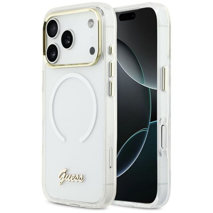 Etui Guess IML Gradient Script Metal     MagSafe do iPhone 17 Pro biały na NearMe.pl