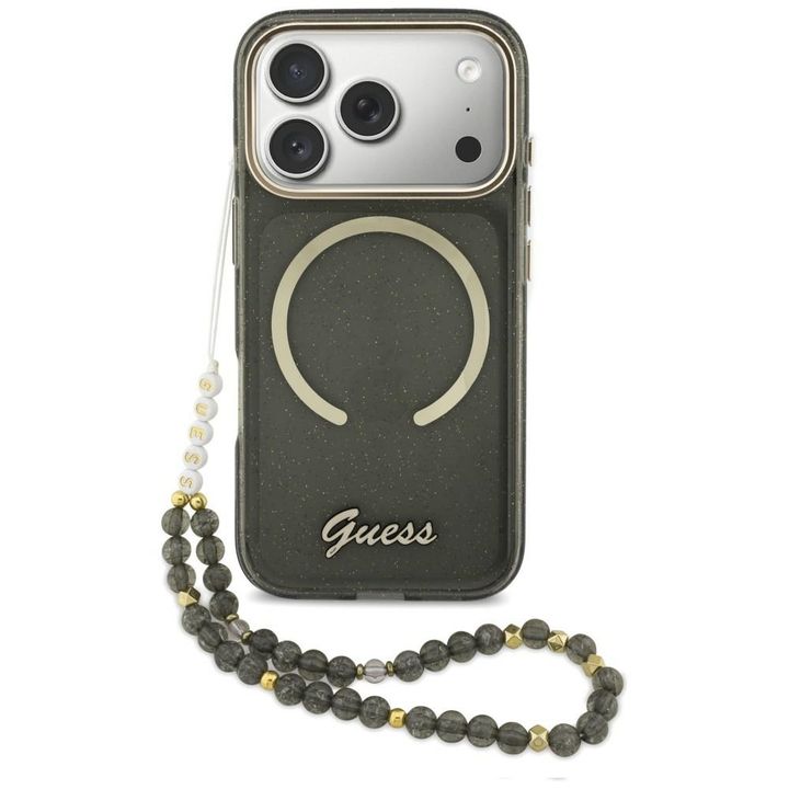 Etui Guess IML Glitters Script Strap     MagSafe do iPhone 17 Pro czarny na NearMe.pl