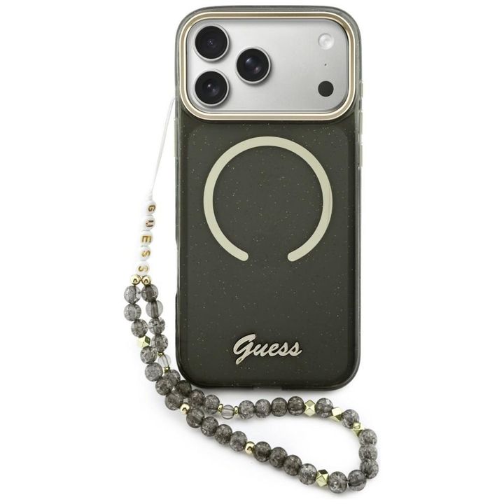 Etui Guess IML Glitters Script Strap     MagSafe do iPhone 17 Pro Max czarny na NearMe.pl