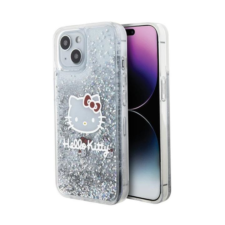 Hello Kitty HKHCP14SLIKHET iPhone 14 / 15 / 13 6.1" srebrny/silver hardcase Liquid Glitter Charms Kitty Head na NearMe.pl