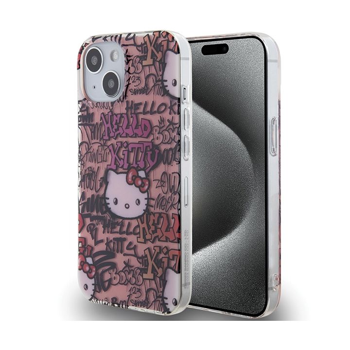 Hello Kitty HKHCP15SHDGPTP iPhone 15 / 14 / 13 6.1" różowy/pink hardcase IML Tags Graffiti na NearMe.pl