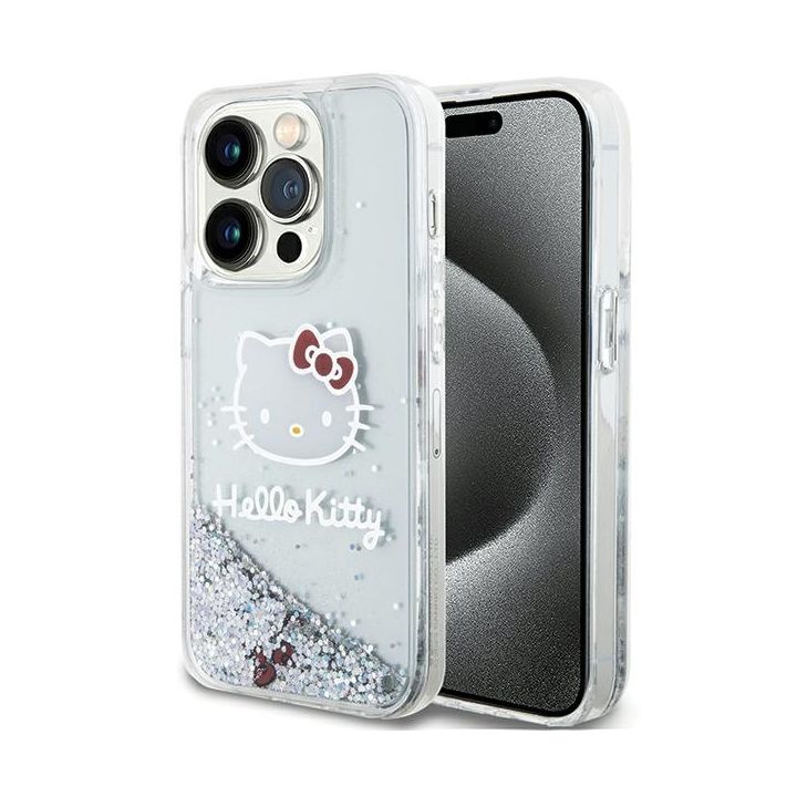 Hello Kitty HKHCP15LLIKHET iPhone 15 Pro 6.1" srebrny/silver hardcase Liquid Glitter Charms Kitty Head na NearMe.pl