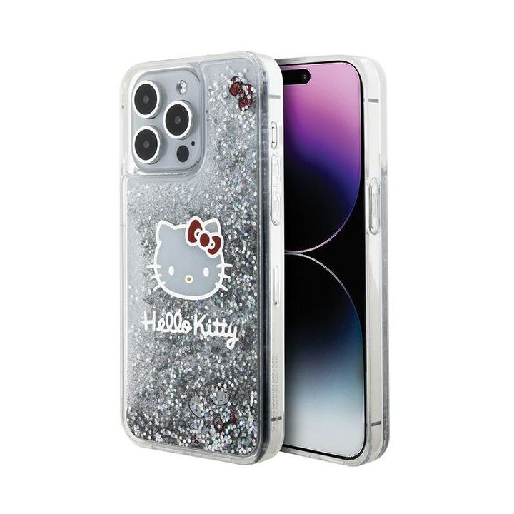 Hello Kitty HKHCP15XLIKHET iPhone 15 Pro Max 6.7" srebrny/silver hardcase Liquid Glitter Charms Kitty Head na NearMe.pl