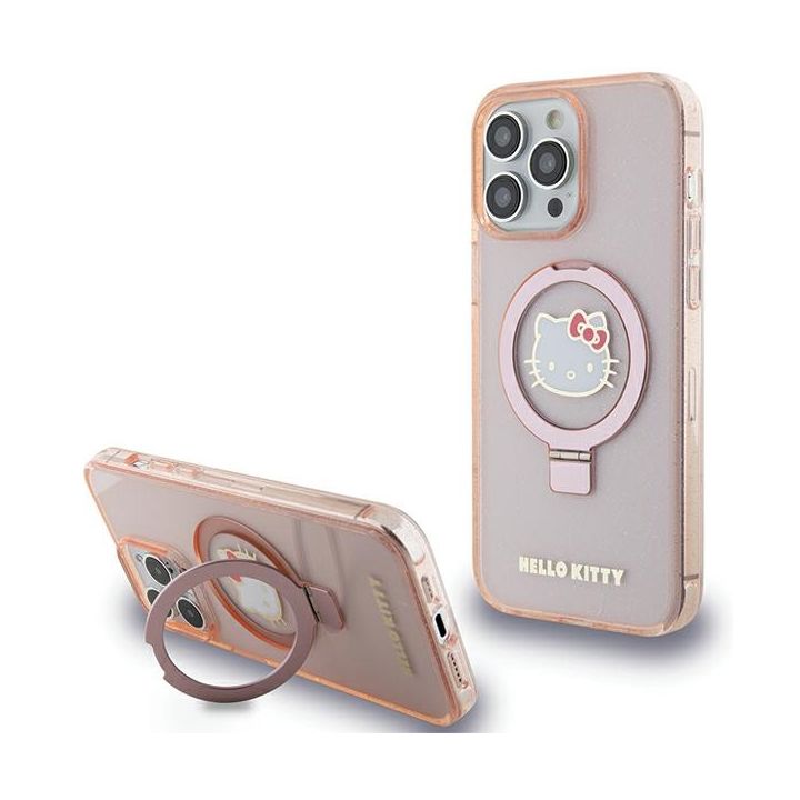 Hello Kitty HKHMP15XHRSGEP iPhone 15 Pro Max 6.7" różowy/pink hardcase Ring Stand Glitter Electrop Logo MagSafe na NearMe.pl