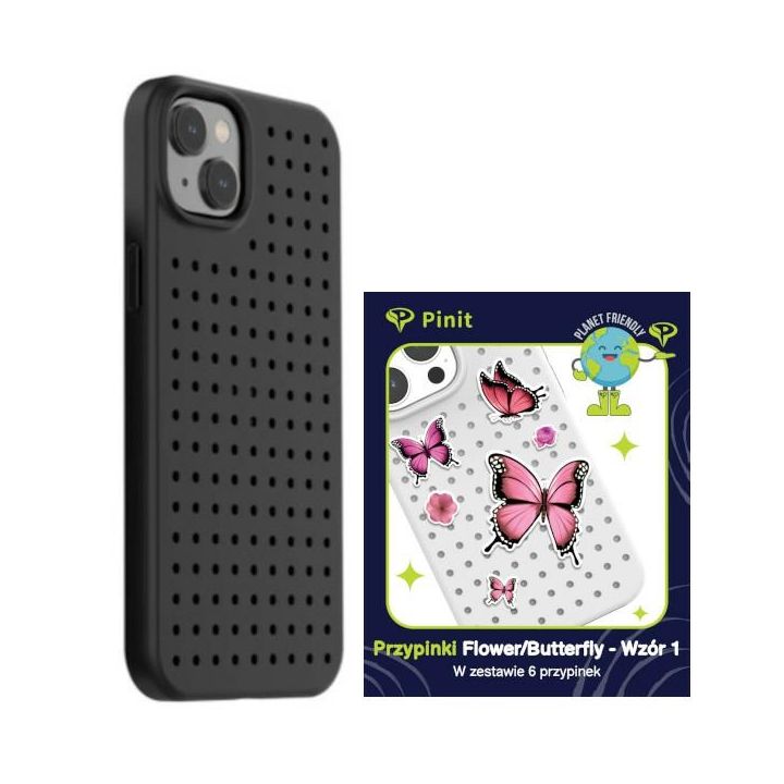 Zestaw Etui Pinit Dynamic + Flower/Butterfly Pin iPhone 14 Plus / 15 Plus 6.7" czarny/black wzór 1 na NearMe.pl