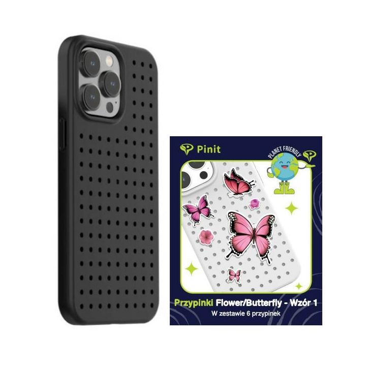 Zestaw Etui Pinit Dynamic + Flower/Butterfly Pin iPhone 14 Pro Max 6.7" czarny/black wzór 1 na NearMe.pl