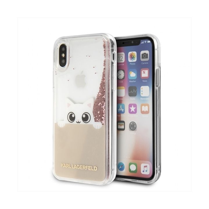 Karl Lagerfeld KLHCPXPABGNU iPhone Xróżowo-złoty/pink gold hard case Liquid Glitter na NearMe.pl
