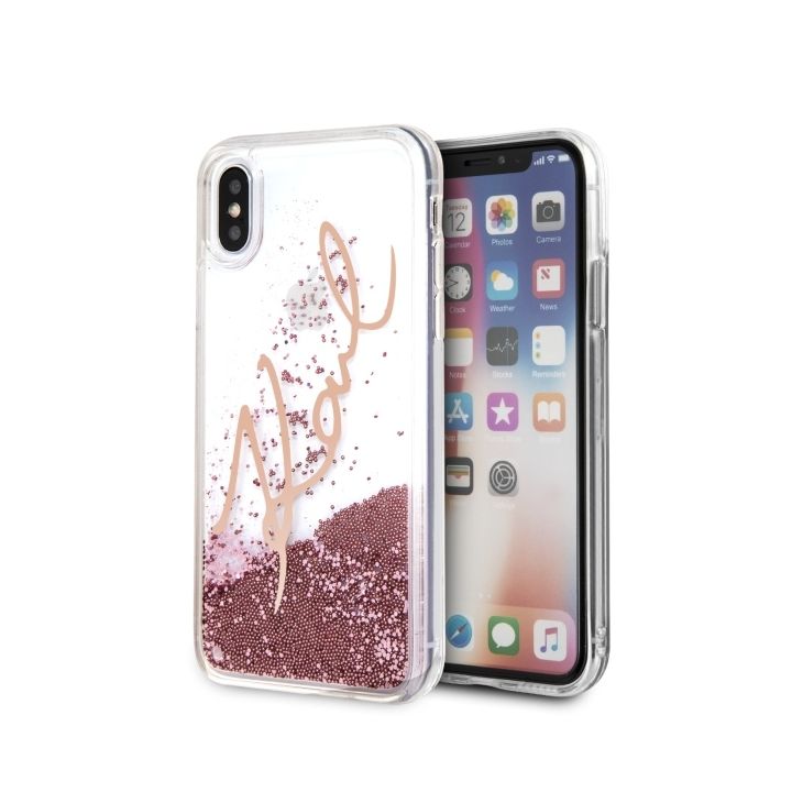 Karl Lagerfeld KLHCPXSGPI iPhone X/Xsróżowo-złoty/pink gold hard case Signature Liquid Glitter na NearMe.pl