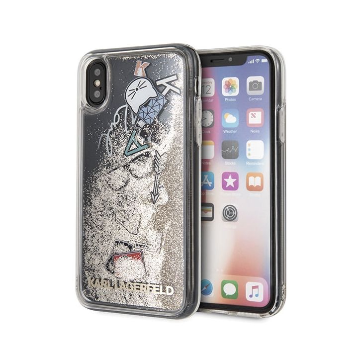 Karl Lagerfeld KLHCPXKSICGO iPhone X/Xszłoty/gold hard case Iconic Patterns Liquid Glitter na NearMe.pl
