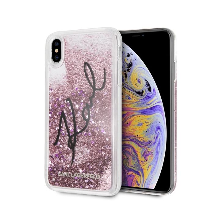 Karl Lagerfeld KLHCI65TRKSIGPI iPhone XsMax różowy/pink hard case Signature Liquid Glitter Stars na NearMe.pl
