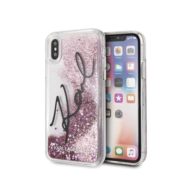 Karl Lagerfeld KLHCPXTRKSIGPI iPhone X/Xs różowy/pink hard case Signature Liquid Glitter Stars na NearMe.pl