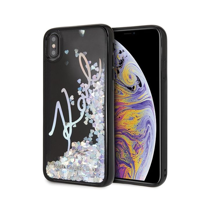 Karl Lagerfeld KLHCI65KSIGMU iPhone XsMax czarny/black hard case Signature Liquid Glitter Sequins na NearMe.pl