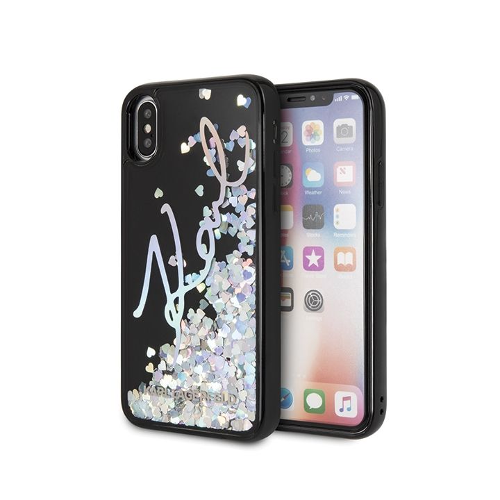 Karl Lagerfeld KLHCPXKSIGMU iPhone X/Xsczarny/black hard case Signature Liquid Glitter Sequins na NearMe.pl