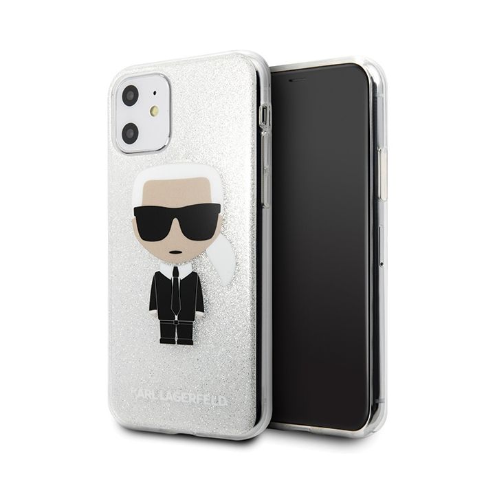 Karl Lagerfeld KLHCN61TPUTRIKSL iPhone11 6,1" /  Xr  srebrny/silver Glitter Ikonik Karl na NearMe.pl