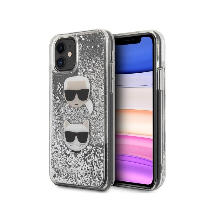 Karl Lagerfeld KLHCN61KCGLSL iPhone 11 /Xr 6,1"  hardcase srebrny/silver Glitter Karl&Choupette na NearMe.pl