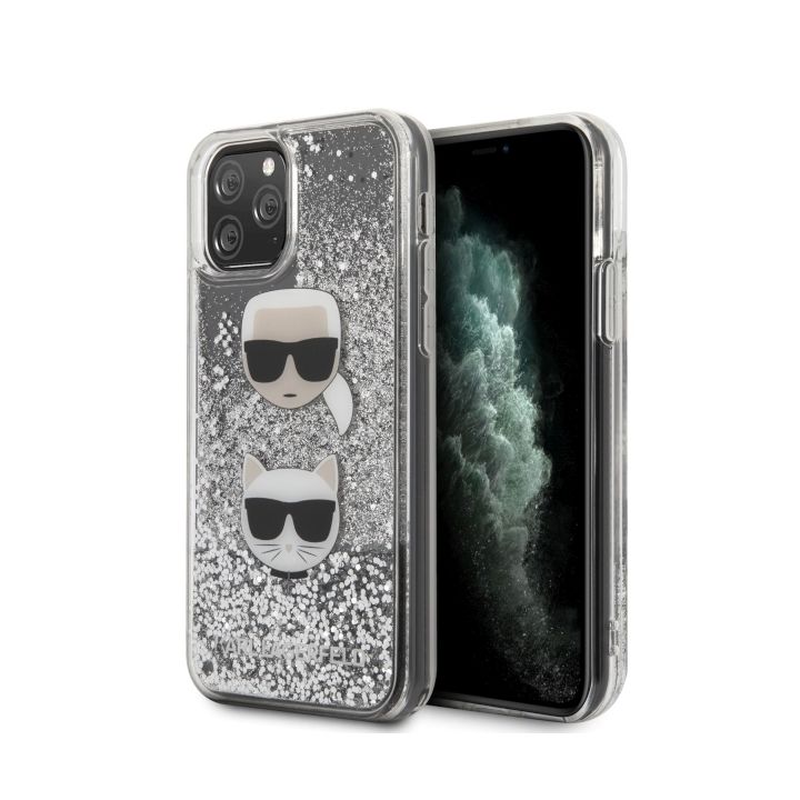 Karl Lagerfeld KLHCN65KCGLSL iPhone 11 Pro Max hardcase srebrny/silver Glitter Karl&Choupette na NearMe.pl