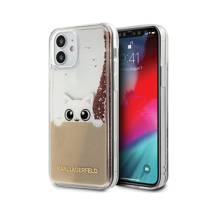 Karl Lagerfeld KLHCP12SPABGNU iPhone 12mini 5,4" różowo-złoty/pink gold hardcase PEEK A BOO Liquid Glitter na NearMe.pl