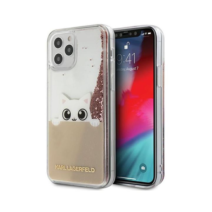 Karl Lagerfeld KLHCP12LPABGNU iPhone 12Pro Max różowo-złoty/pink gold hardcase PEEK A BOO Liquid Glitter na NearMe.pl