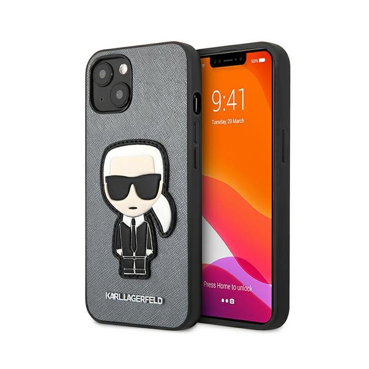 Karl Lagerfeld KLHCP13MOKPG iPhone 13/ 14 / 15 6,1" srebrny/silver hardcase Saffiano Ikonik Karl`s Patch na NearMe.pl