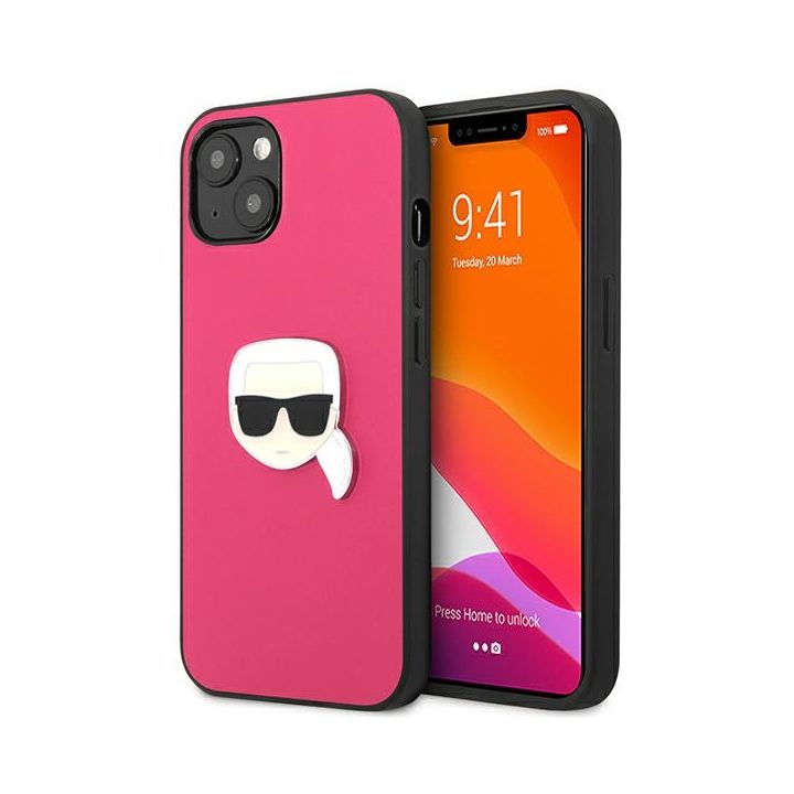 Karl Lagerfeld KLHCP13SPKMP iPhone 13mini 5,4" różowy/pink hardcase Leather Ikonik Karl`s Head Metal na NearMe.pl