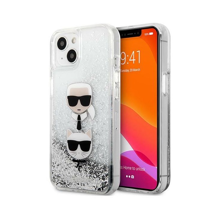 Karl Lagerfeld KLHCP13MKICGLS iPhone 13/ 14 / 15 6,1" srebrny/silver hardcase Liquid Glitter Karl&Choupette Head na NearMe.pl