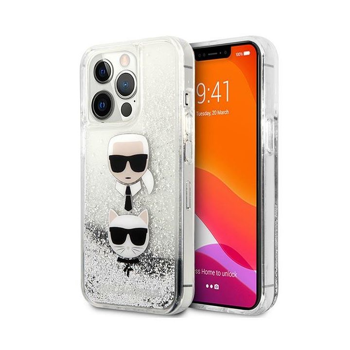 Karl Lagerfeld KLHCP13LKICGLS iPhone 13Pro / 13 6,1" srebrny/silver hardcase Liquid Glitter Karl&Choupette Head na NearMe.pl