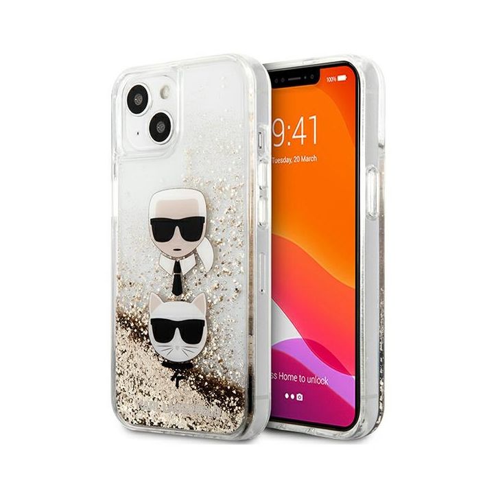 Karl Lagerfeld KLHCP13MKICGLD iPhone 13/ 14 / 15 6,1" złoty/gold hardcase Liquid Glitter Karl&Choupette Head na NearMe.pl