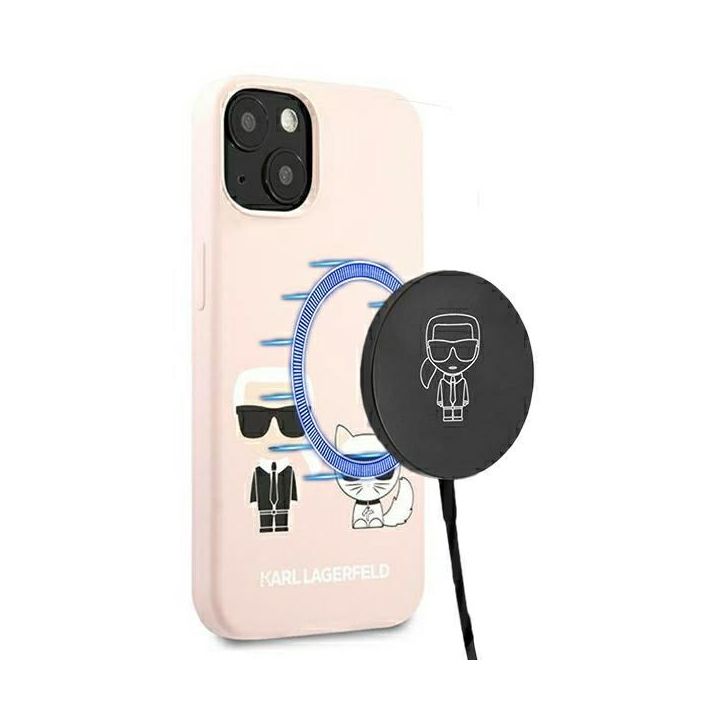 Karl Lagerfeld KLHMP13MSSKCI iPhone 13/ 14 / 15 6,1" hardcase jasnoróżowy/light pink Silicone Ikonik Karl & Choupette Magsafe na NearMe.pl