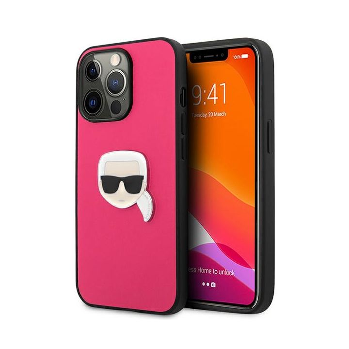 Karl Lagerfeld KLHCP13LPKMP iPhone 13 Pro / 13 6,1" różowy/pink hardcase Leather Ikonik Karl`s Head Metal na NearMe.pl