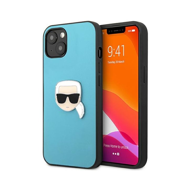 Karl Lagerfeld KLHCP13MPKMB iPhone 13/ 14 / 15 6,1" niebieski/blue hardcase Leather Ikonik Karl`s Head Metal na NearMe.pl