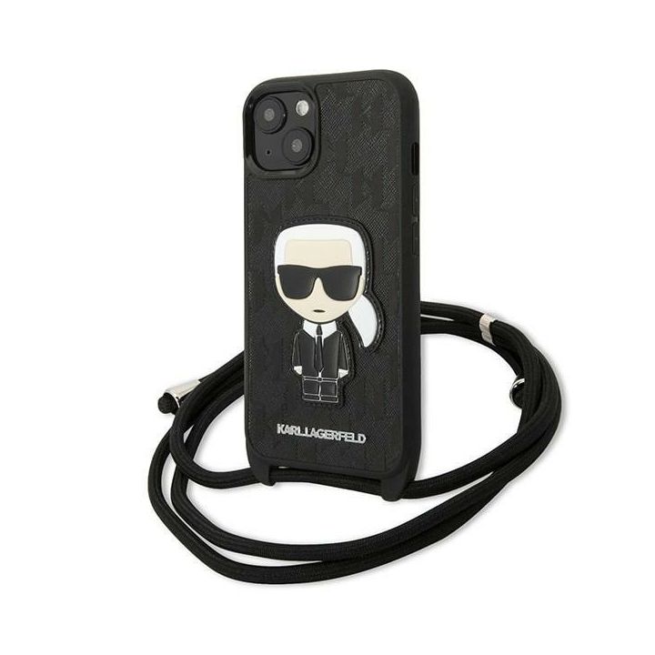 Karl Lagerfeld KLHCP13MCMNIPK iPhone 13/ 14 / 15 6,1" hardcase czarny/black Leather Monogram Patch and Cord Iconik na NearMe.pl