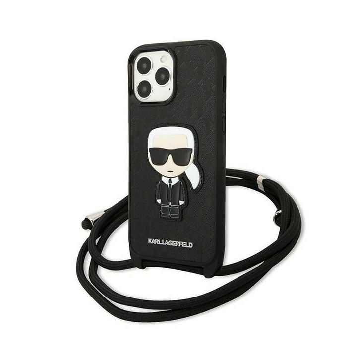 Karl Lagerfeld KLHCP13XCMNIPK iPhone 13 Pro Max 6,7" hardcase czarny/black Leather Monogram Patch and Cord Iconik na NearMe.pl