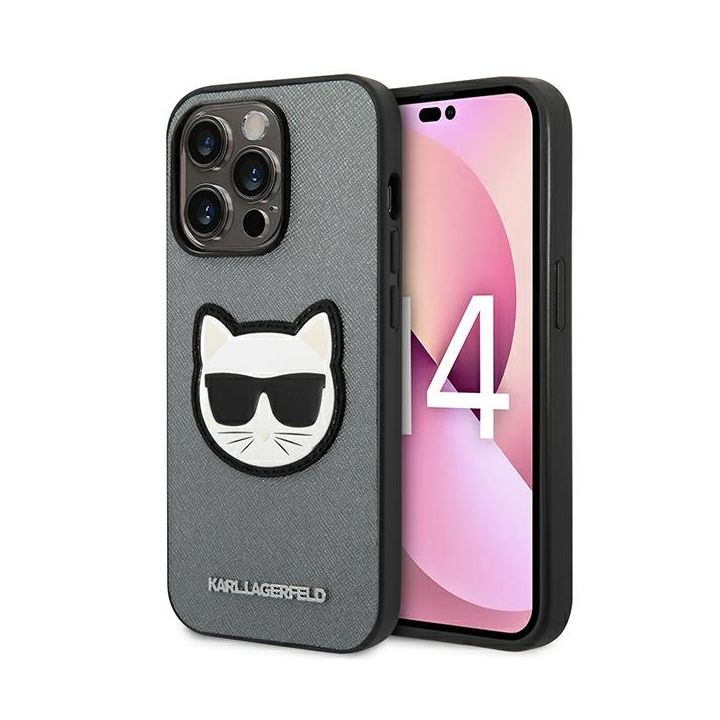 Karl Lagerfeld KLHCP14XSAPCHG iPhone 14 Pro Max 6,7" hardcase srebrny/silver Saffiano Choupette Head Patch na NearMe.pl