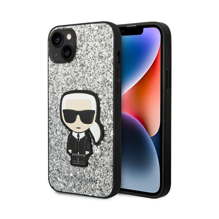 Karl Lagerfeld KLHCP14MGFKPG iPhone 14 Plus / 15 Plus 6,7" hardcase srebrny/silver Glitter Flakes Ikonik na NearMe.pl