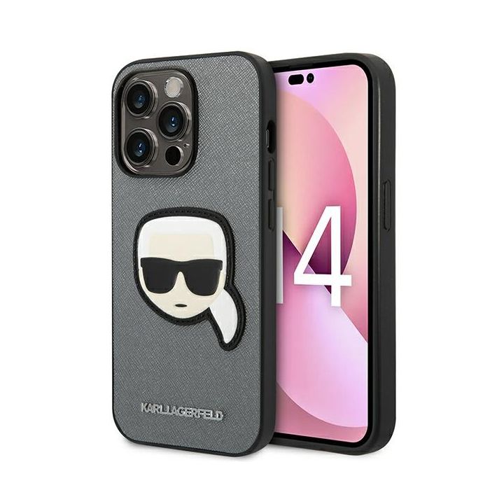 Karl Lagerfeld KLHCP14LSAPKHG iPhone 14 Pro 6,1" srebrny/silver hardcase Saffiano Karl`s Head Patch na NearMe.pl