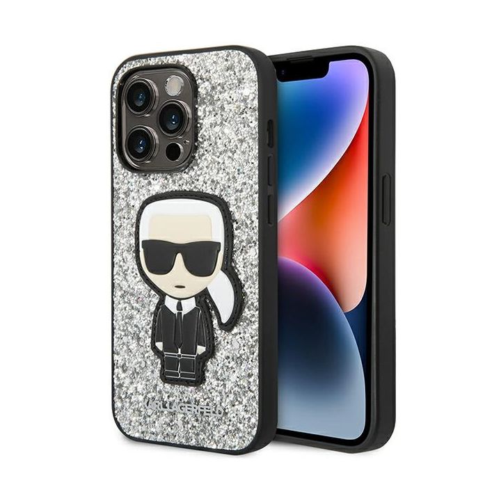 Karl Lagerfeld KLHCP14XGFKPG iPhone 14 Pro Max 6,7" hardcase srebrny/silver Glitter Flakes Ikonik na NearMe.pl