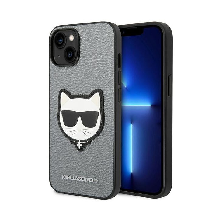 Karl Lagerfeld KLHCP14MSAPCHG iPhone 14 Plus / 15 Plus 6,7" hardcase srebrny/silver Saffiano Choupette Head Patch na NearMe.pl