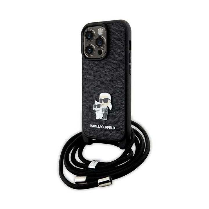 Karl Lagerfeld KLHCP14LSAKCPSK iPhone 14 Pro 6.1" hardcase czarny/black Crossbody Saffiano Metal Pin Karl & Choupette na NearMe.pl